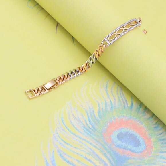 "Dual Tone Rose Gold+Silver Chain Bracelet with Crystal Accents, XPBL0842 - Picture 6 of 12